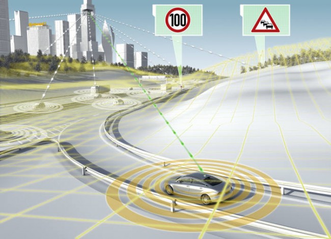 ▲콘티넨탈이 선보인 지능형교통체계 기술 ‘e호라이즌(전자 지평선)’ 개념도 / 출처: continental-automotive.com