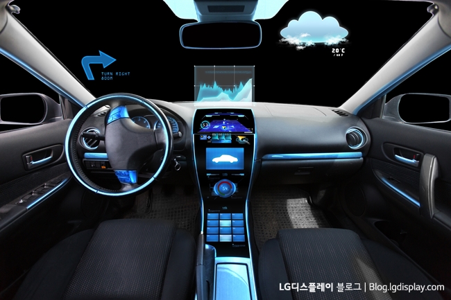 transport, destination and modern technology concept - car salon with navigation system on dashboard and meteo sensor on windshield