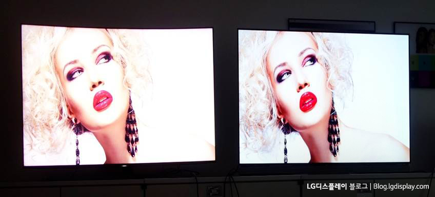 QD-LCD TV(좌)와 OLED TV(우)의 사람 피부 장면 화질 비교